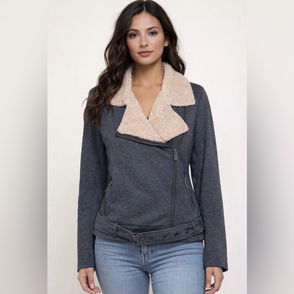 NWOT!! Love Tree Gray Jacket with Cream  Sherpa Lining Size Large